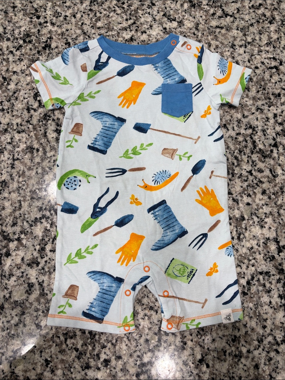 Burt's Bees Baby Garden Tools Short-Sleeve One-Piece - Blue/Orange/Green